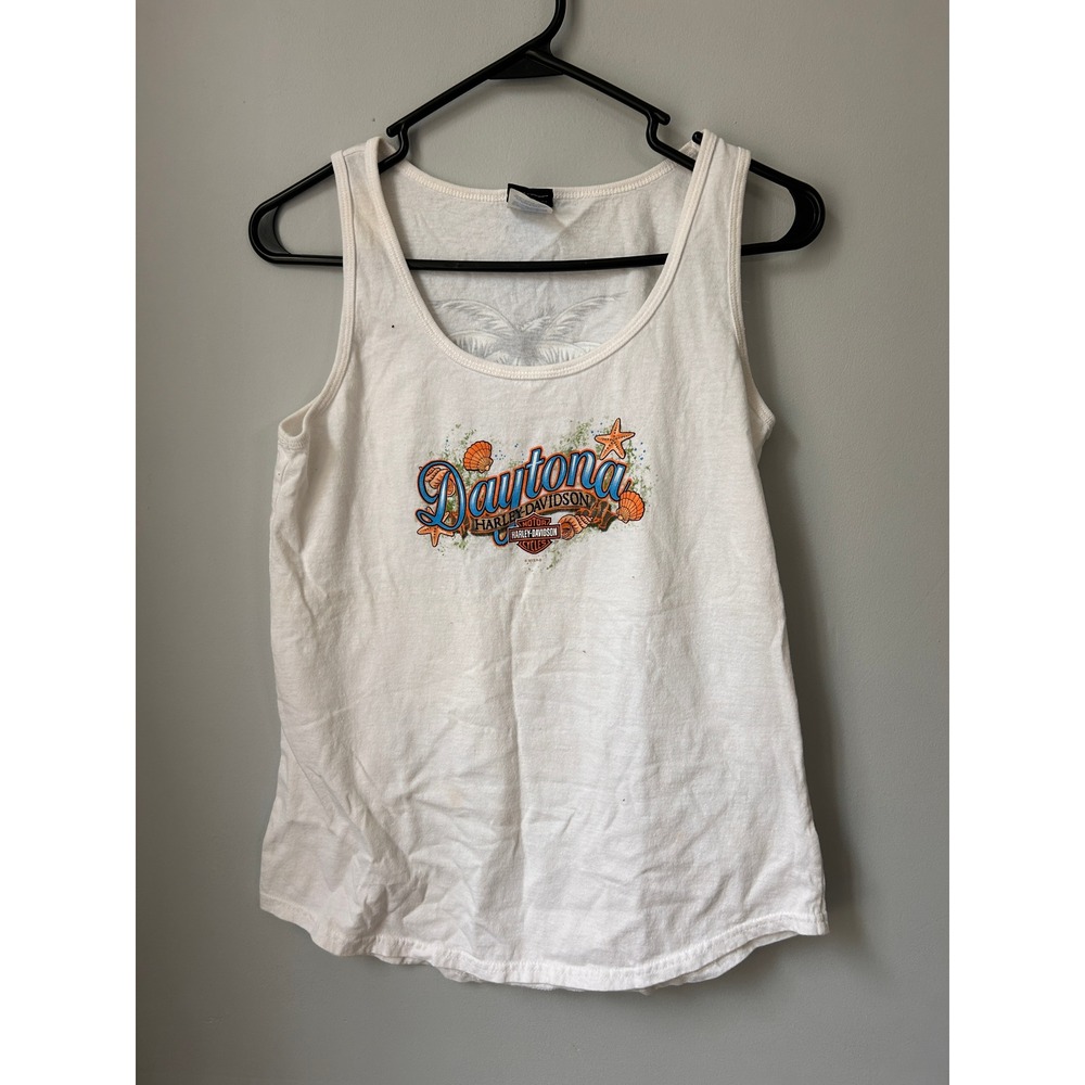 Y2K Harley-Davidson Daytona Beach Florida Graphic Tank Top White Small 2012
